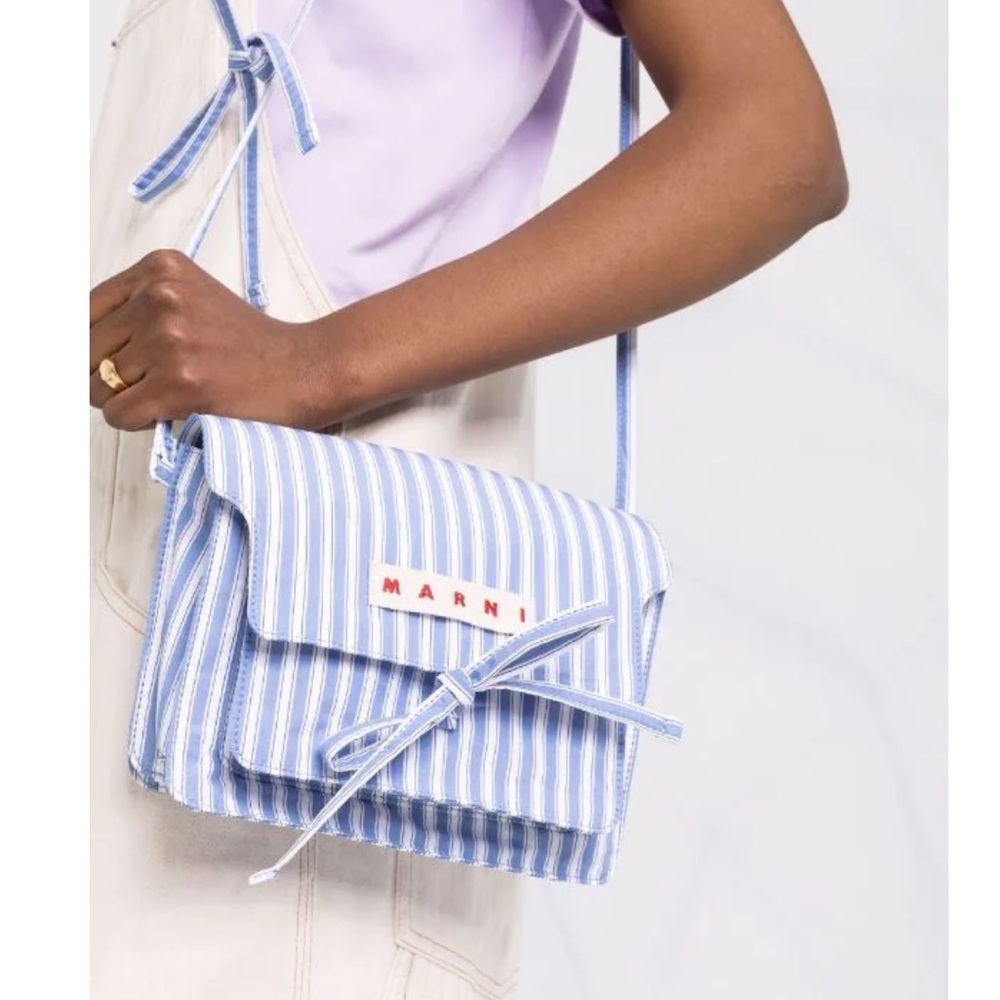 ISO! Marni logo-patch stripe-pattern crossbody bag